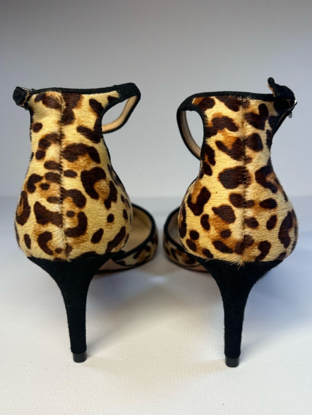Antonio Melani Leopard Print Calf Hair Ankle Strap Heels S 8.5 Pointed Toe Pumps - Picture 6 of 13